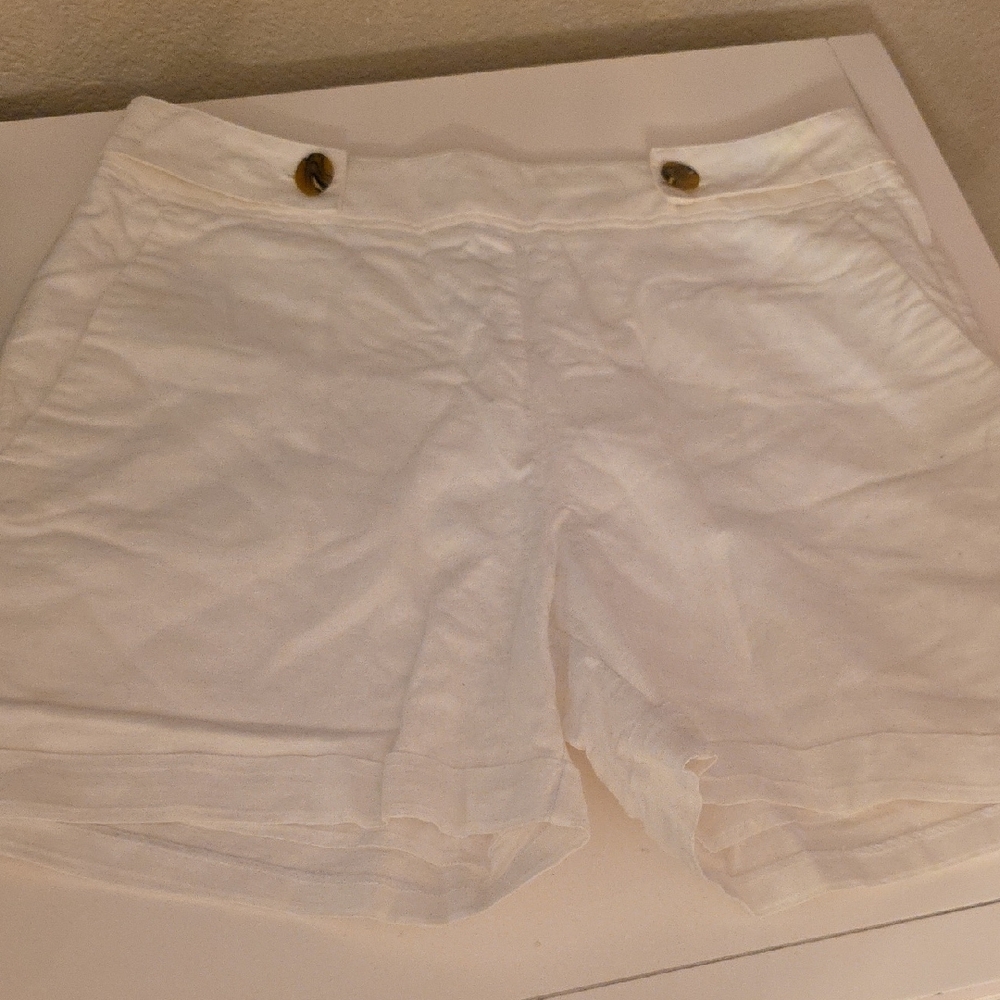 Tailored White Cotton Blend Bermuda Shorts